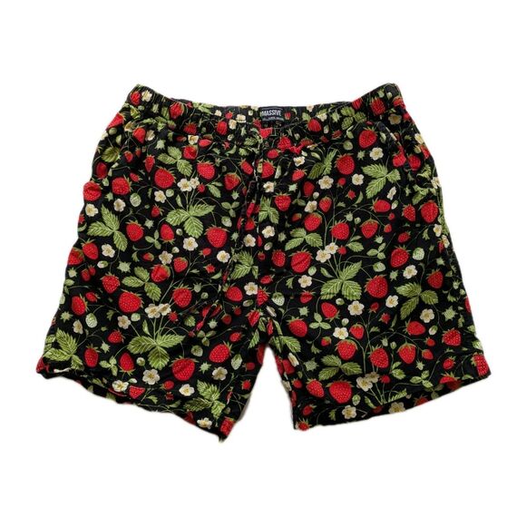 "Massive" Men's Summer Shorts Size XL Strawberry Pattern Black Summer Pockets - Picture 1 of 9